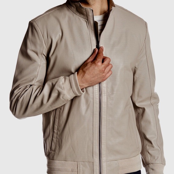Maceoo Other - Men's Maceoo beige perforated leather jacket